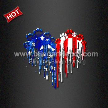 Dripping Hear Dog Paw American Heat Printed Vinyl Transfer Dripping Hear Dog Paw American Heat Printed Vinyl Transfer